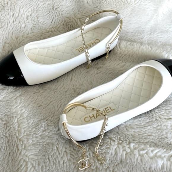 CHANEL CC LOGO Camellia Charm Cap Toe BALLERINA FLATS SHOES 39 - Picture 9 of 14